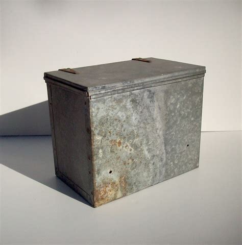 small galvonised metal boxes with hinged lids|large galvanized containers with lids.